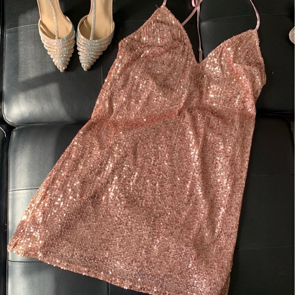 VICTORIAS SECRET SEQUIN SLIP DRESS CRISS CROSS PINK - Picture 3 of 12